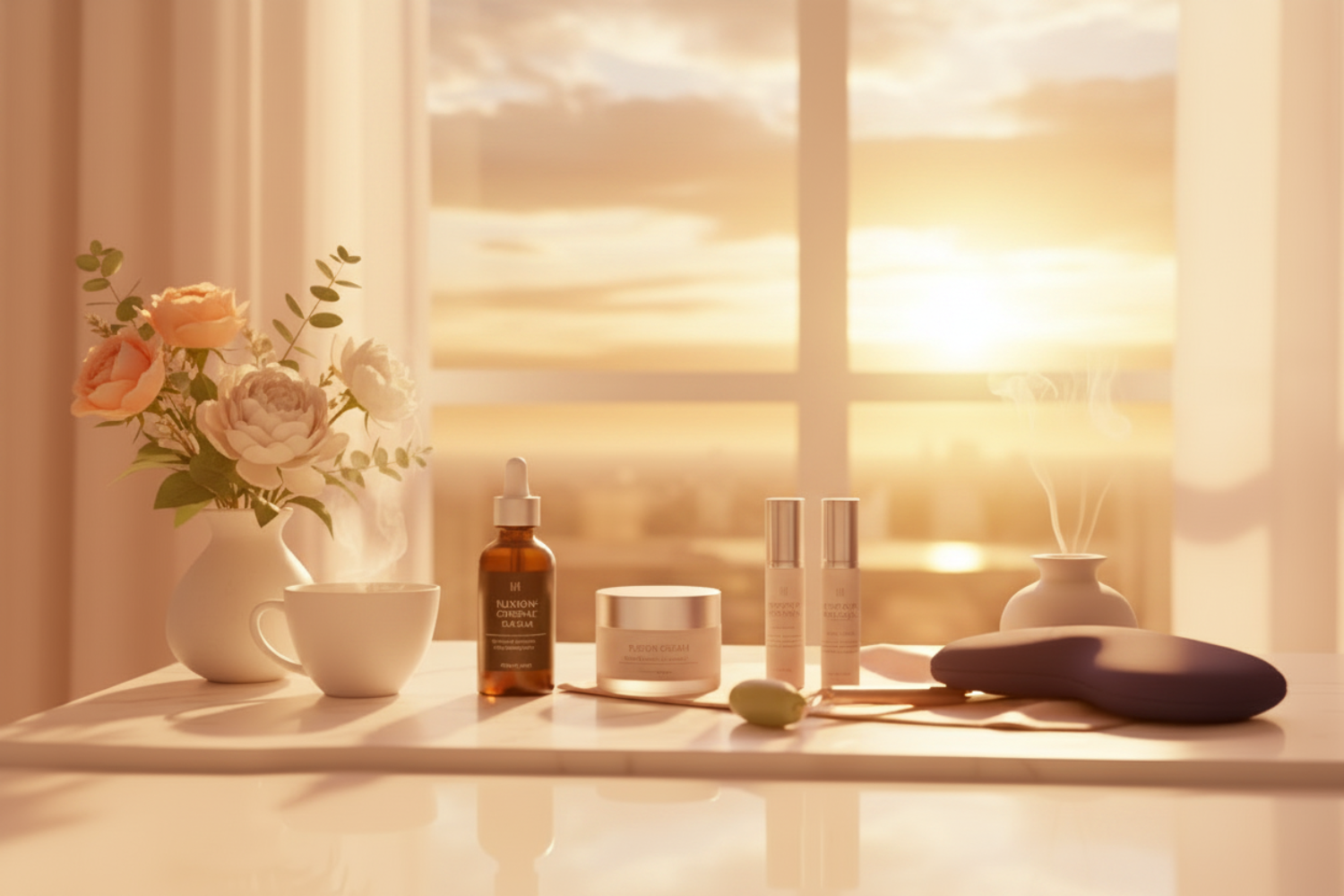Morning Self-Care Scene with Sunrise
