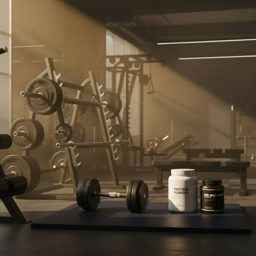Supplements + Gym Image
